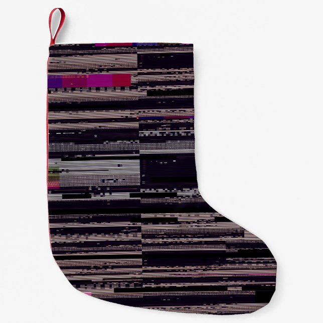 Glitched TV screen with broken pixels. Abstract fu Small Christmas Stocking (Front)