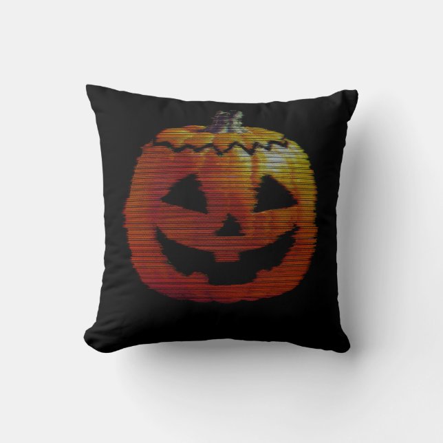 Glitchy TV Pumpkin Throw Pillow (Front)