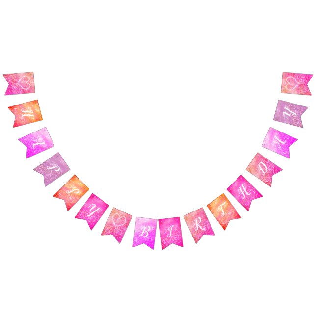 Glitering Heart Colourful  Birthday bunting banner (All)