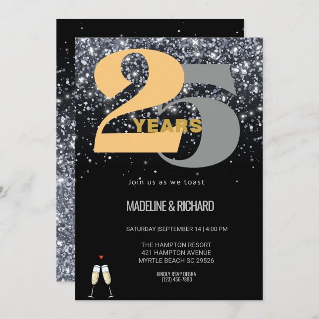  Glitter 25th Silver Anniversary Celebration Invitation (Front/Back)
