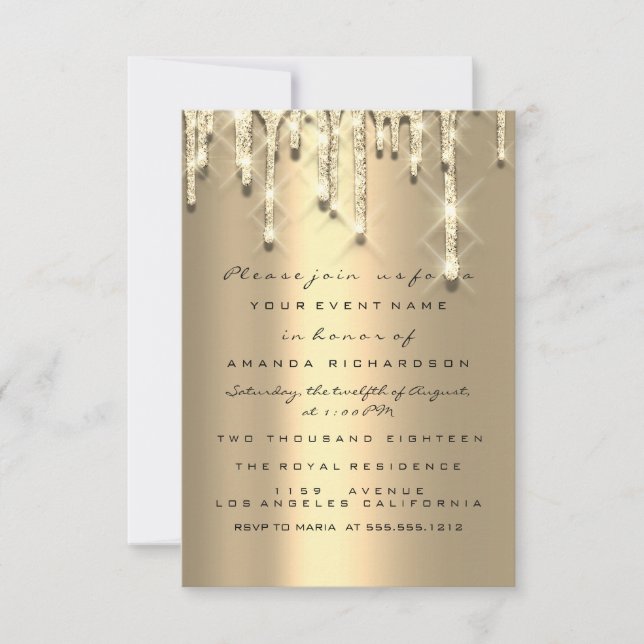 Glitter 3D Effect Bridal Shower Sweet 16th Gold Invitation (Front)