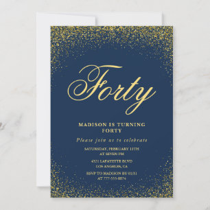 Glitter 40th birthday invitations Gold Navy Forty