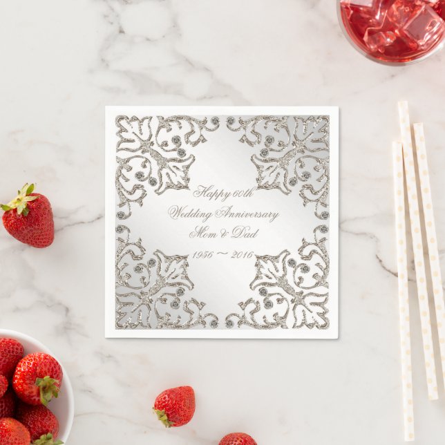 Glitter 60th Diamond Wedding Anniversary Napkins (Insitu)