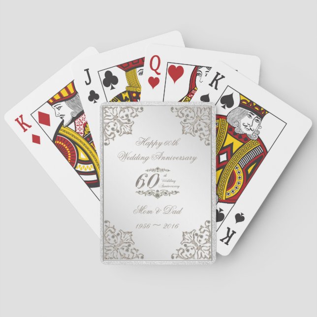Glitter 60th Diamond Wedding Anniversary Playing Cards (Back)