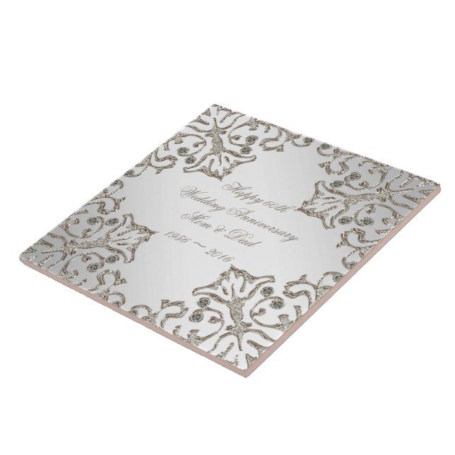 Glitter 60th Diamond Wedding Anniversary Tile (Side)