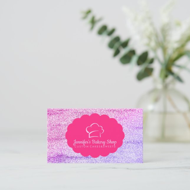 Glitter Abstract Bakery Pastry Chef Business Card (Standing Front)