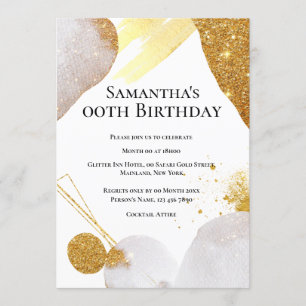 Glitter abstract gold pink shapes watercolor glam invitation