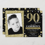 Glitter Adult Milestone Birthday Photo Invitation<br><div class="desc">Glitter Adult Milestone Birthday Photo Invitation Announce your 90th Birthday Celebration in style with this Classy 90 and Fabulous Black and Gold Glitter Adult Milestone Birthday Party Photo Invitation. * The Gold glitter is a style effect, no real glitter is used in the making of this design. Designs are all...</div>