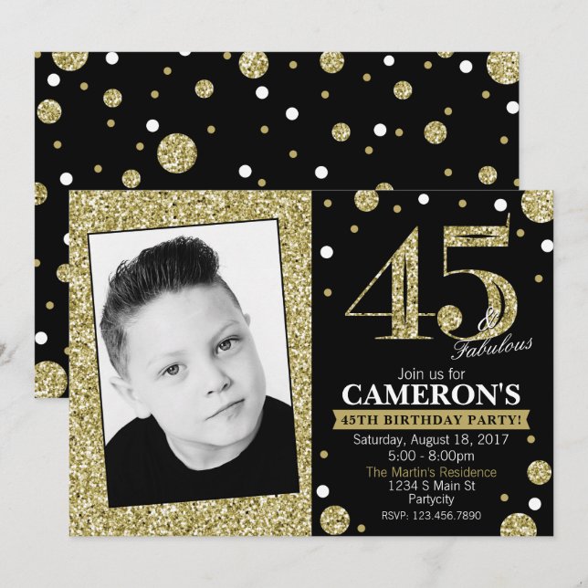 Glitter Adult Milestone Birthday Photo Invitation (Front/Back)
