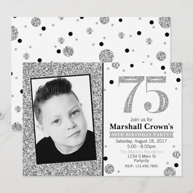 Glitter Adult Milestone Birthday Photo Invite (Front/Back)