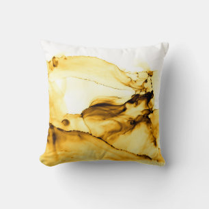 Glitter Alcohol Ink Art. Japanese Ink Style. Beig Throw Pillow