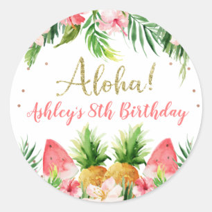 Glitter Aloha Tropical Floral And Fruit Birthday  Classic Round Sticker