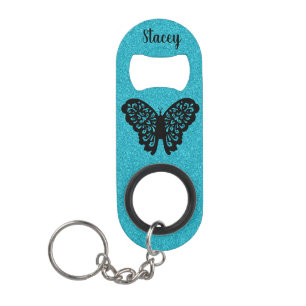 Glitter and Butterfly Keychain Bottle Opener
