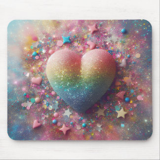 Glitter and Confetti Stars and Hearts Mouse Pad