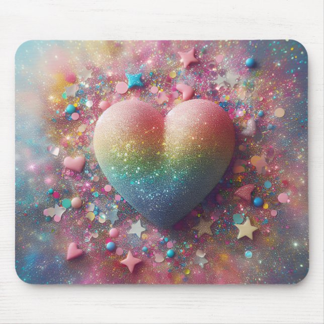 Glitter and Confetti Stars and Hearts Mouse Pad (Front)