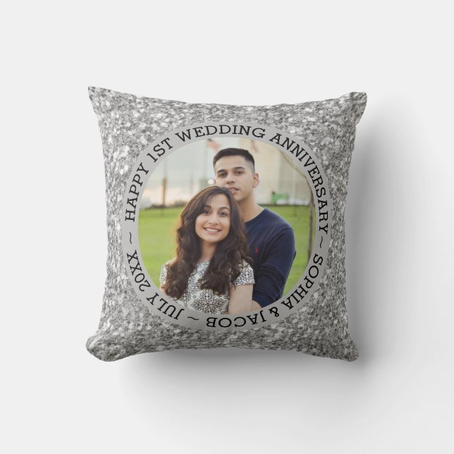 Glitter And Custom Photo Throw Pillow (Front)
