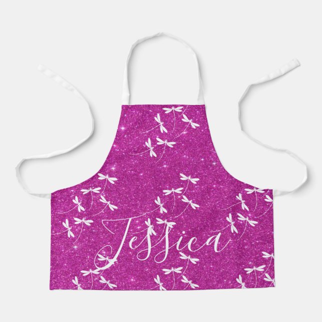 Glitter and dragonflies personalized  apron (Front)