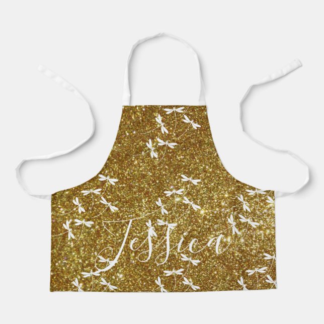Glitter and dragonflies personalized  apron (Front)