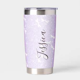Glitter and dragonflies personalized insulated tumbler