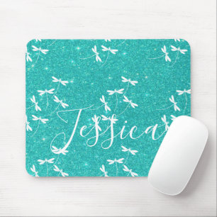 Glitter and dragonflies personalized mouse pad