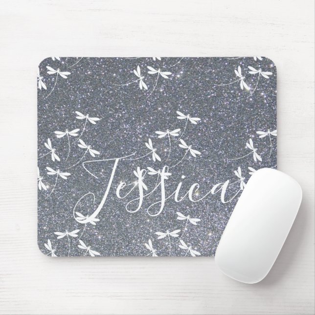 Glitter and dragonflies personalized  mouse pad (With Mouse)