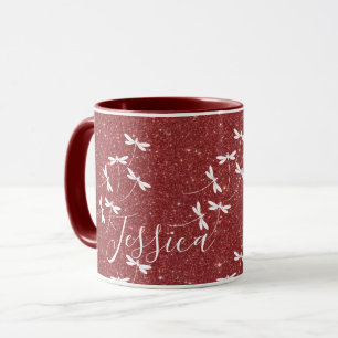 Glitter and dragonflies personalized mug