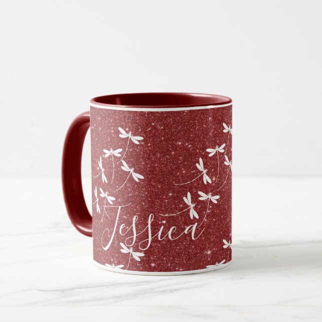 Glitter and dragonflies personalized mug (Front Left)