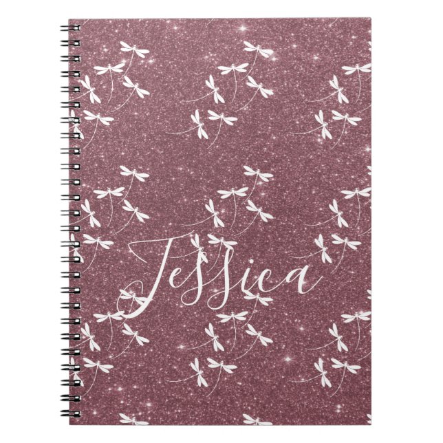Glitter and dragonflies personalized  notebook (Front)