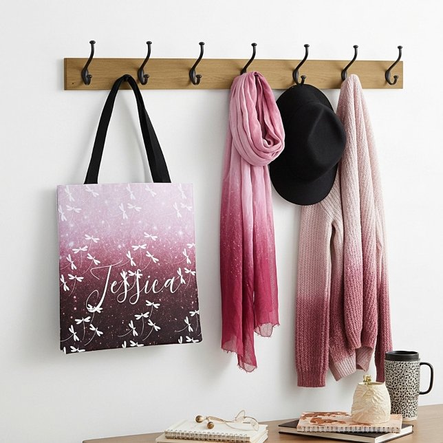 Glitter and dragonflies personalized  tote bag (Creator Uploaded)