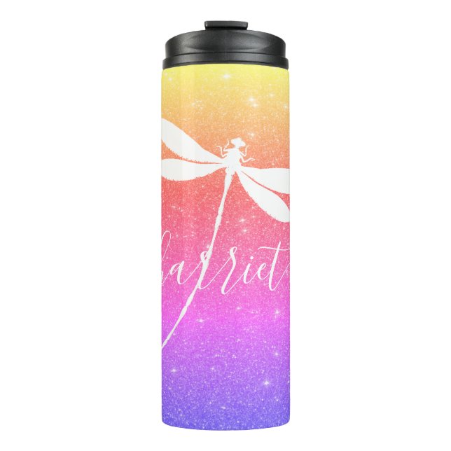 glitter and dragonfly personalized thermal tumbler (Front)