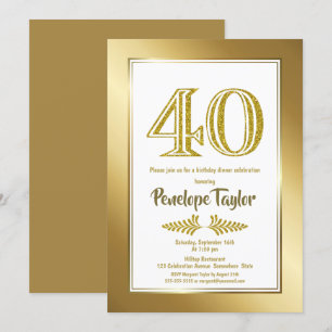 Glitter and Gold 40th Birthday Dinner Party Invitation