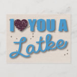 Glitter and Latkes Hanukkah Holiday Postcard<br><div class="desc">Glitter and Latkes Hanukkah Holiday Postcard – Presenting a super fun digital scrap booking Hanukkah greeting card. With the word play "I Love You a Latke" and glitter hearts to say to that special someone you love them. Happy Hanukkah!</div>