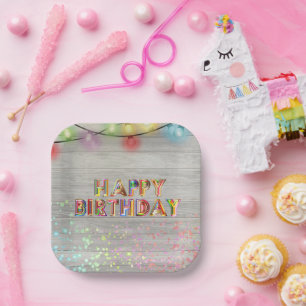 Glitter and Lights Happy Birthday Paper Plate