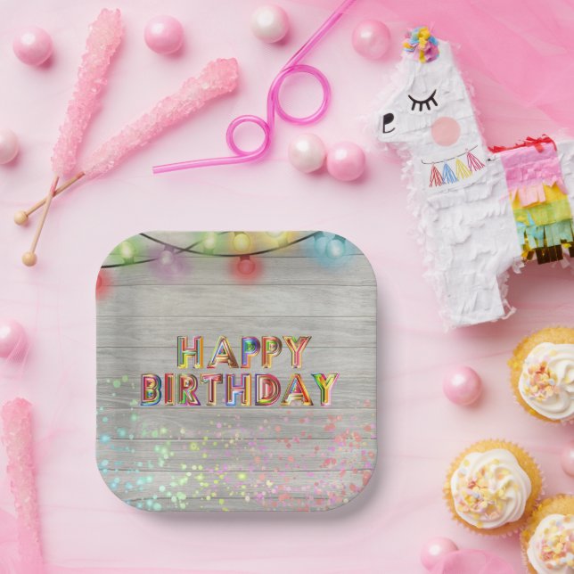 Glitter and Lights Happy Birthday    Paper Plate (Party)