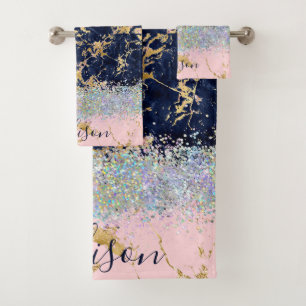 Glitter and marble personalized  bath towel set