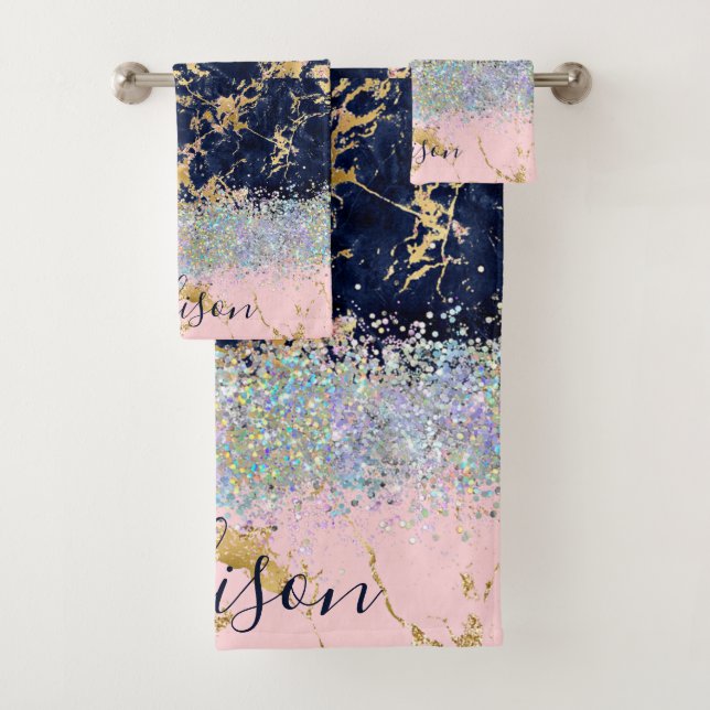 Glitter and marble personalized  bath towel set (Insitu)