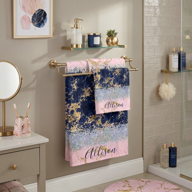 Glitter and marble personalized  bath towel set (Creator Uploaded)