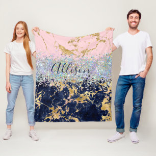 Glitter and marble personalized  fleece blanket
