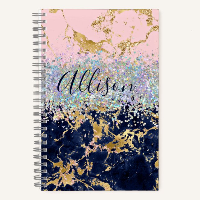 Glitter and marble personalized journal (Front)