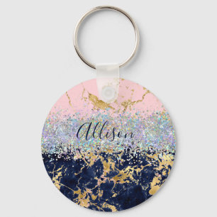 Glitter and marble personalized keychain