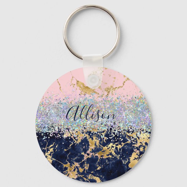 Glitter and marble personalized  keychain (Front)
