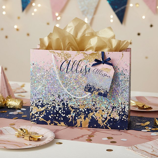 Glitter and marble personalized  large gift bag (Creator Uploaded)