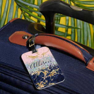 Glitter and marble personalized  luggage tag