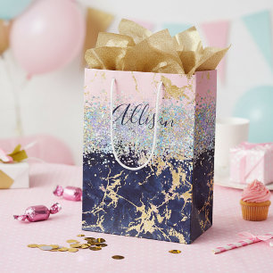 Glitter and marble personalized medium gift bag