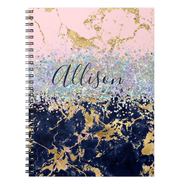 Glitter and marble personalized notebook (Front)