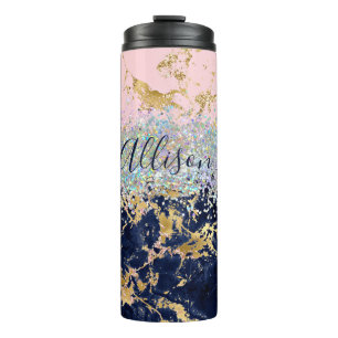 Glitter and marble personalized  thermal tumbler