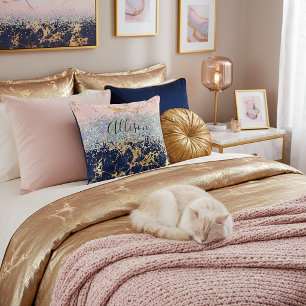 Glitter and marble personalized throw pillow