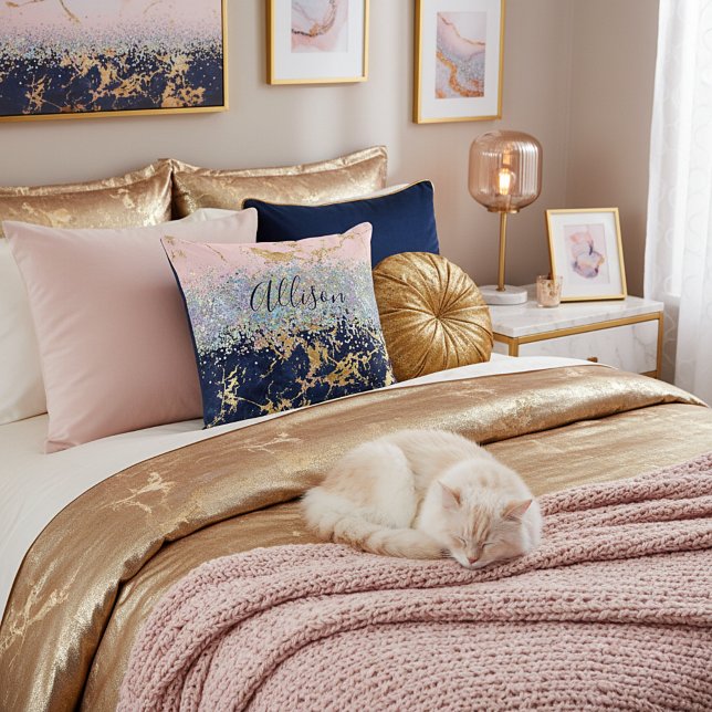 Glitter and marble personalized throw pillow (Creator Uploaded)