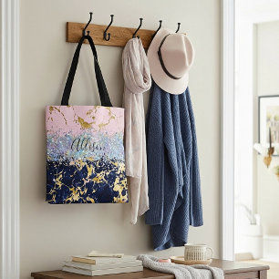 Glitter and marble personalized tote bag