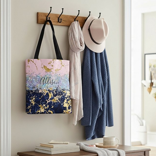 Glitter and marble personalized  tote bag (Creator Uploaded)